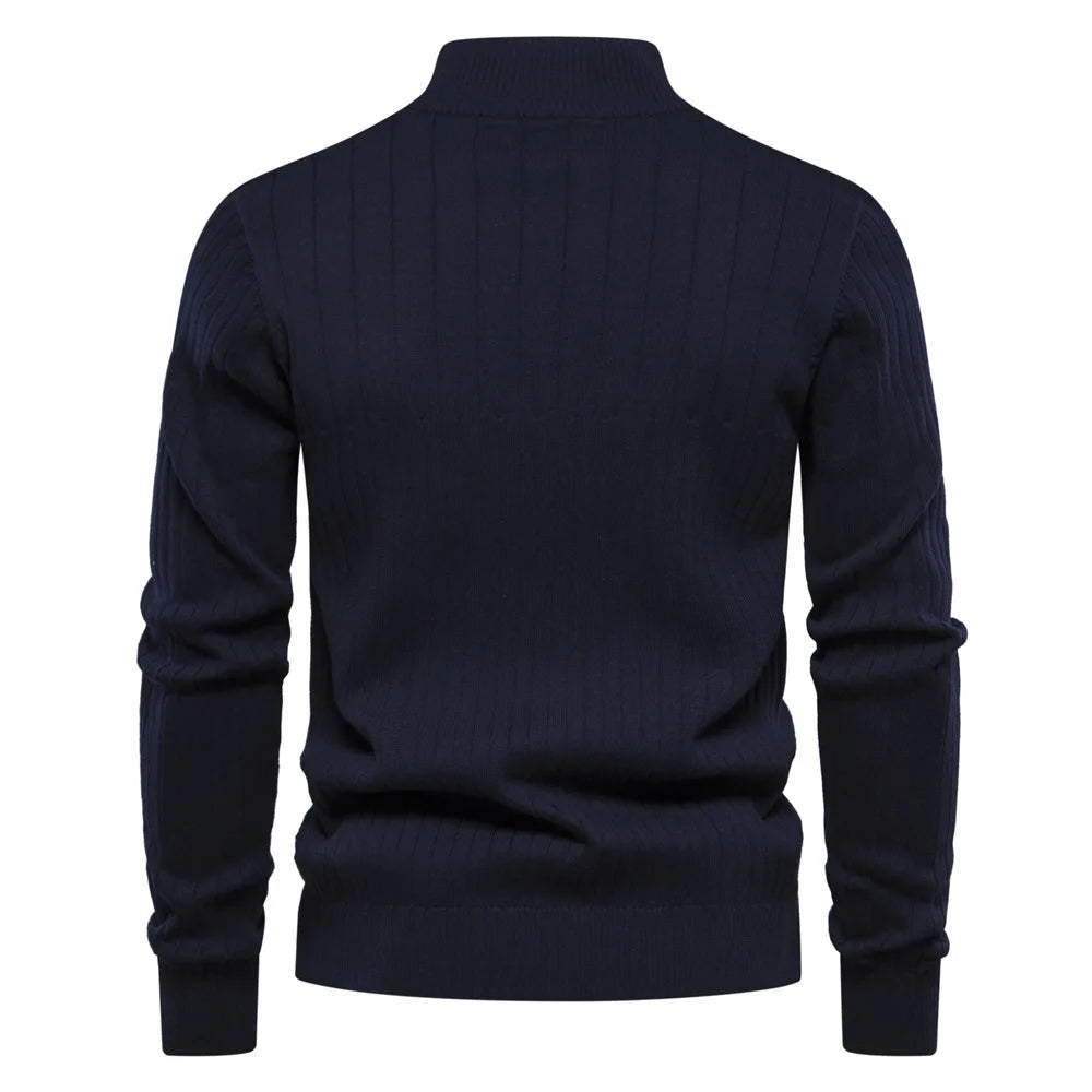 Herfst/Winter Heren Trui met Stropdas Kraag en Half Rits, Effen Kleur, Zakelijk & Kwalitatief