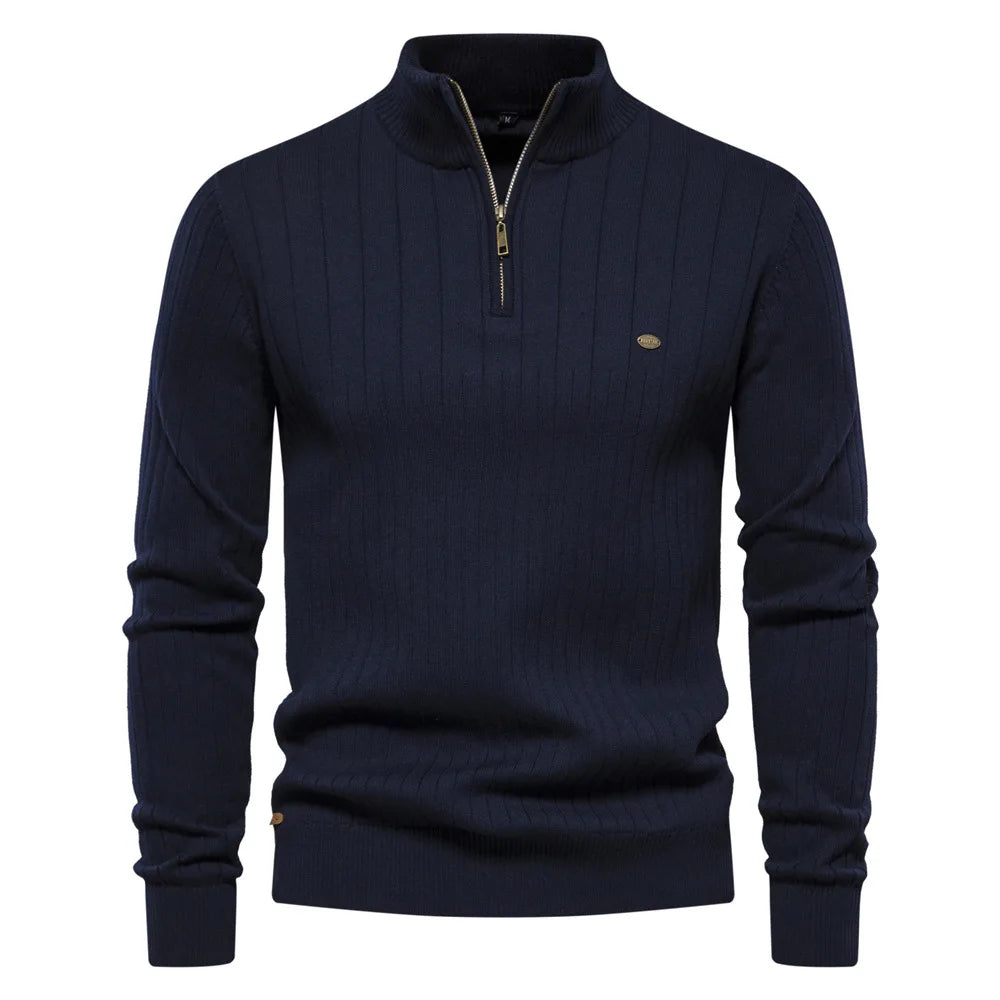 Herfst/Winter Heren Trui met Stropdas Kraag en Half Rits, Effen Kleur, Zakelijk & Kwalitatief
