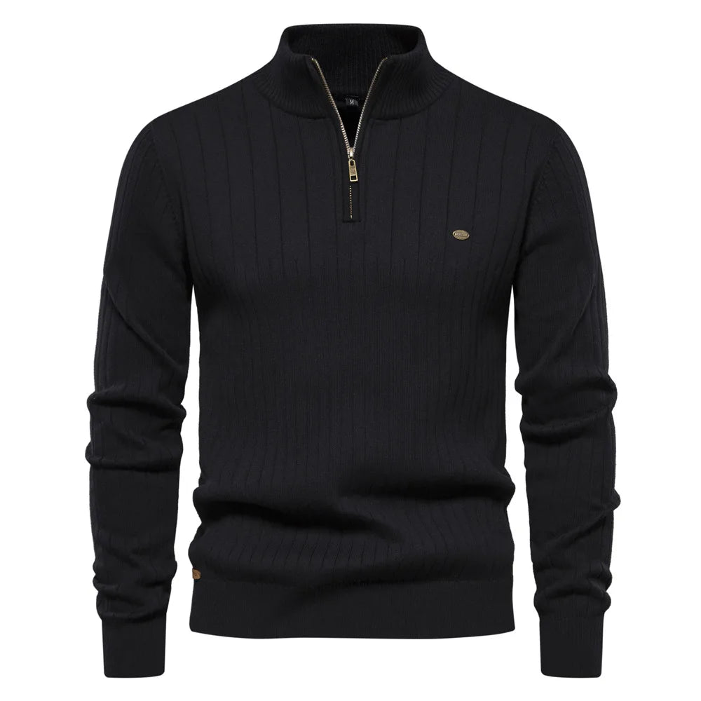 Herfst/Winter Heren Trui met Stropdas Kraag en Half Rits, Effen Kleur, Zakelijk & Kwalitatief