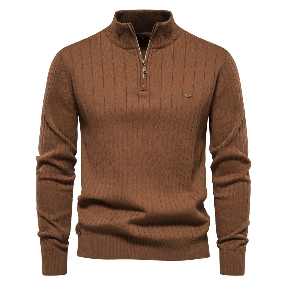 Herfst/Winter Heren Trui met Stropdas Kraag en Half Rits, Effen Kleur, Zakelijk & Kwalitatief