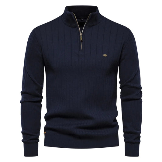 Herfst/Winter Heren Trui met Stropdas Kraag en Half Rits, Effen Kleur, Zakelijk & Kwalitatief