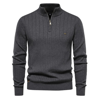 Herfst/Winter Heren Trui met Stropdas Kraag en Half Rits, Effen Kleur, Zakelijk & Kwalitatief